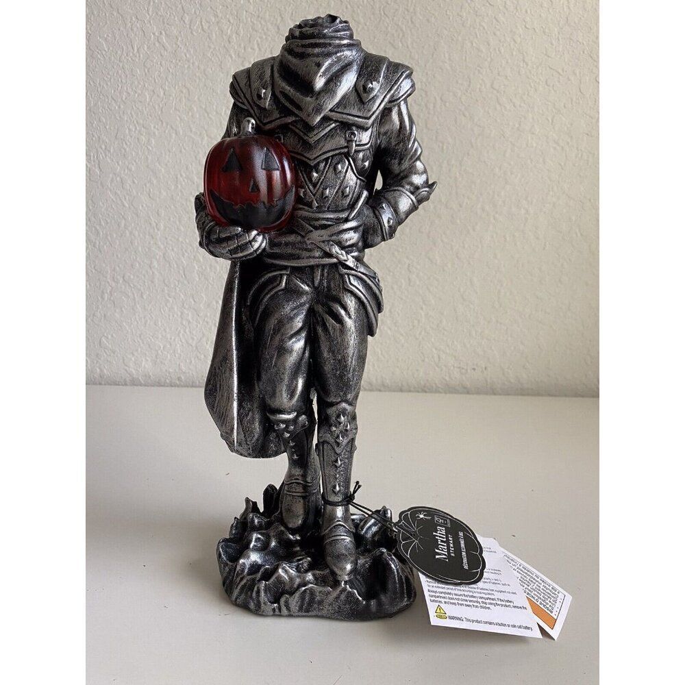 Martha Stewart Halloween Headless Horseman Pumpkin LED 15” Light Up Silver NEW